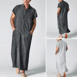 Kf S206ce15c4a6c4ec0bb86ca311f30ddabq Men S Jubba Thobe Kaftan Muslim Arab Islam Striped Short Sleeve Solid Summer Muslim Thobe Robe