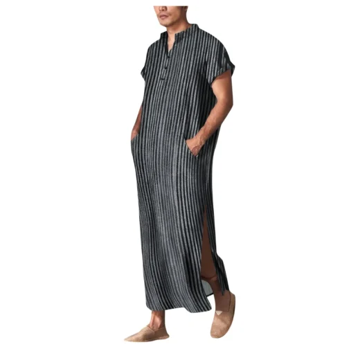 Kf Sc391f7ea423c47e281bd876b47d526a3c Men S Jubba Thobe Kaftan Muslim Arab Islam Striped Short Sleeve Solid Summer Muslim Thobe Robe