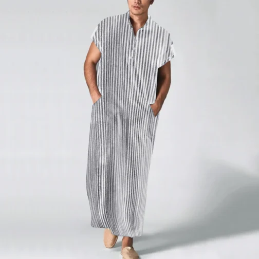 Kf Se15048643e1c4721b06aa1f7ff011278n Men S Jubba Thobe Kaftan Muslim Arab Islam Striped Short Sleeve Solid Summer Muslim Thobe Robe