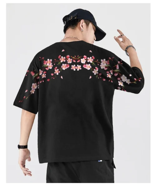 Kf H7056a5e1021846e386a8e4cd32730573j Embroidery T Shirt Men Women Flower Loose Casual T Shirt Summer Cotton Hip Hop Tee Tops