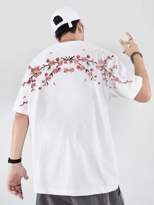 Kf Hd21d4c425b014e80b01be7dd1d8d75b7c Embroidery T Shirt Men Women Flower Loose Casual T Shirt Summer Cotton Hip Hop Tee Tops