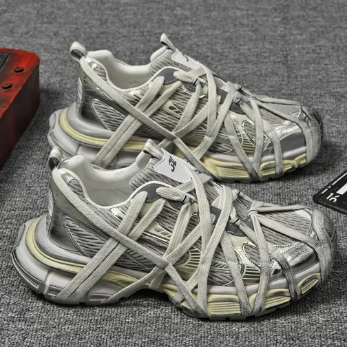 Unisex Chunky Sole Streetwear Sneakers in white with thick sole and casual street fashion style"
