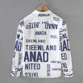9711 Spring Fall New Fashion Letter Print Long Sleeve Men’s White Shirts Teens Soft Cozy Delicate Casual Loose Streetwear Blouse