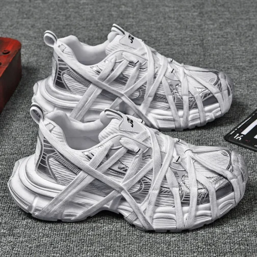 Unisex Chunky Sole Streetwear Sneakers in white with thick sole and casual street fashion style"
