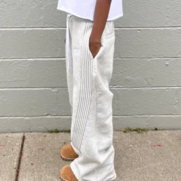 American Retro Striped Knitted Pants Men Y2k Street Harajuku Trendy Brand Oversized Trousers Loose Casual Wide Leg Pants Women