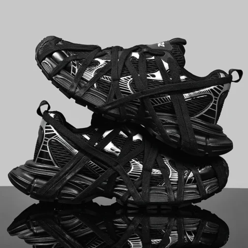 Unisex Chunky Sole Streetwear Sneakers in white with thick sole and casual street fashion style"