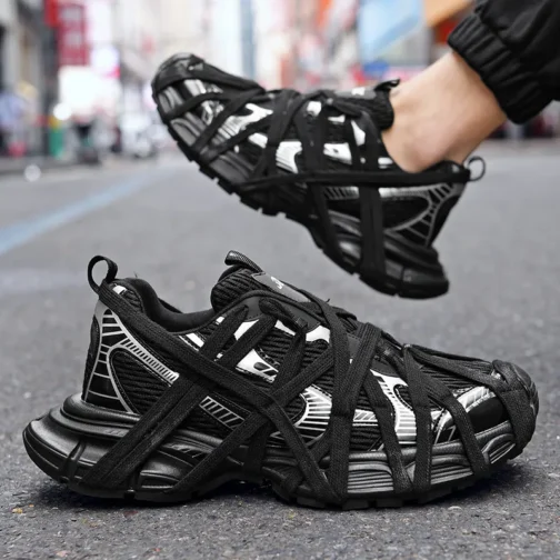 Unisex Chunky Sole Streetwear Sneakers in white with thick sole and casual street fashion style"