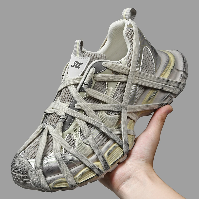 Unisex Chunky Sole Streetwear Sneakers in white with thick sole and casual street fashion style"