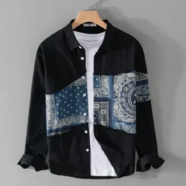 Spring Autumn New Fashion Turn-down Collar Long Sleeve Patchwork Printin Blouse Men’s Clothing Casual Korean Button Loose Shirts