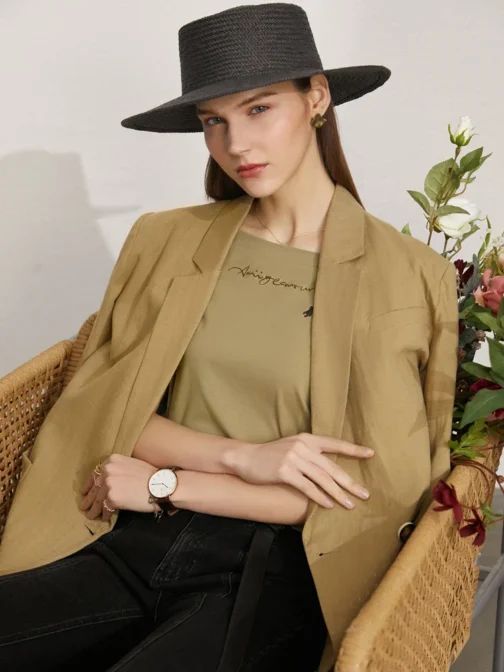 Minimalist Women’s Slash Neck Embroidered Tops