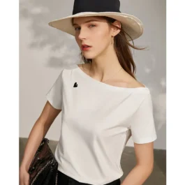 Minimalist Women’s Slash Neck Embroidered Tops