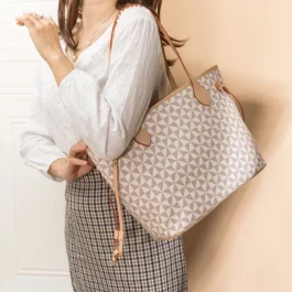 2024 New Women’s Fashionable Geometric Print Tote Bag Single Shoulder Slant Crossbody Bag Mother-Child Bag Polyester Lining