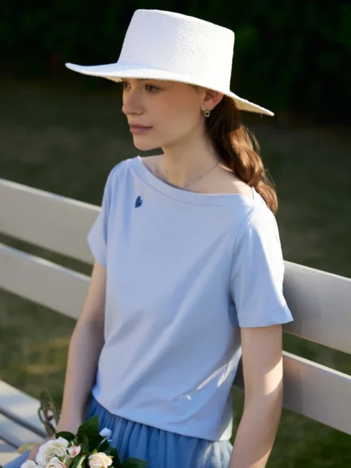 Minimalist Women’s Slash Neck Embroidered Tops